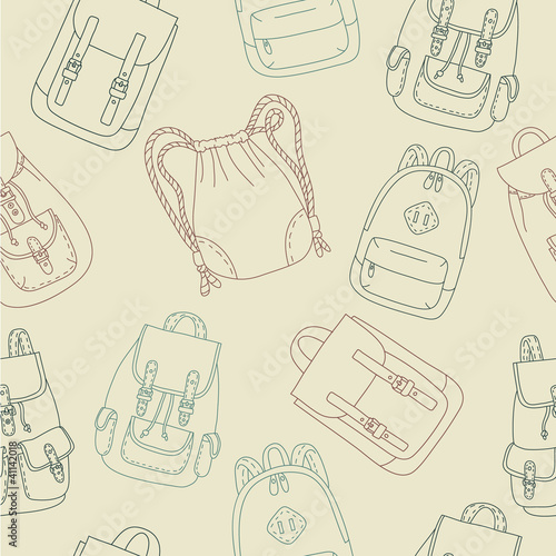 Seamless pattern with cartoon rucksacks