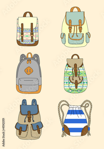 Set of trendy retro rucksacks