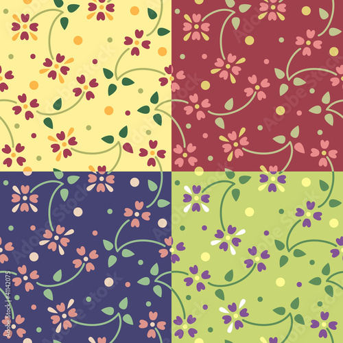 Set of seamless patterns with cute small flowers