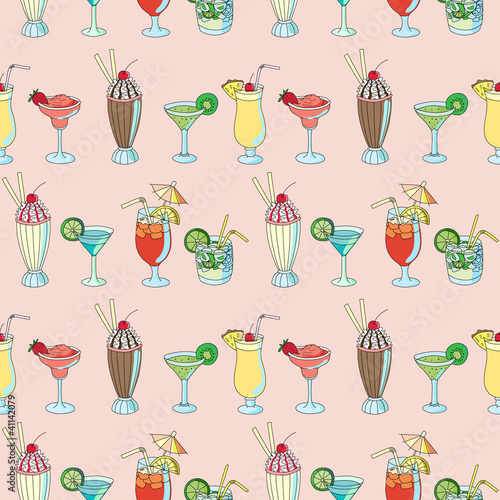 Seamless pattern with cute cocktails