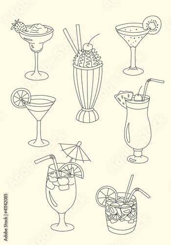 Set of various drinks outlines