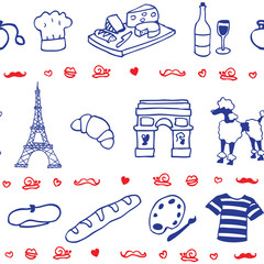 French symbols & icons illustrated seamless vector pattern - 41142495