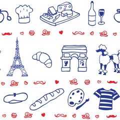 Papier Peint photo Doodle Symboles et icônes français illustré modèle vectoriel continu