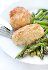 meat dish :chicken cutlet with asparagus