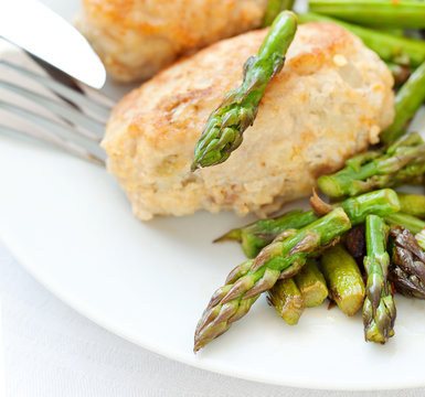 Meat Chicken Cutlet With Asparagus