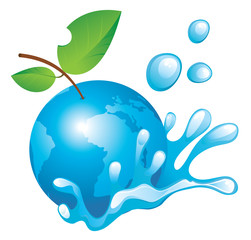 Planet Earth in the spray of clean water