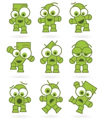 Fotobehang grappige groene tekenfilms robot monster tekenset © antkevyv