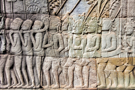 Bas-relief on the wall of Angkor Wat