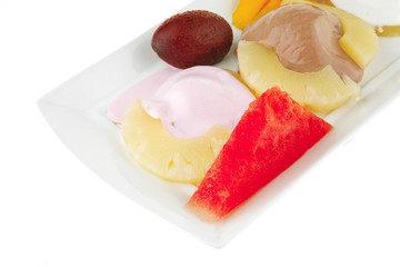 fresh tropical fruits and ice cream