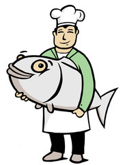 Chef holding a big fish in his hands