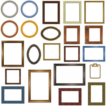 22 different picture frames isolated on white.