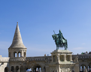 Obraz premium statue of St Stephan on Fishermens Bastion Budapest Hungary