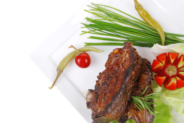 meat savory: roast ribs on white
