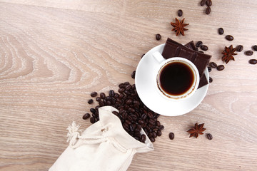 black coffe with dark chocolate