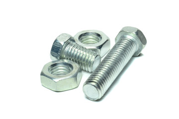 Macro image of nuts and bolts on a white background