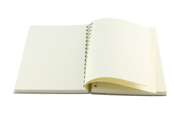 Opened ring bind note book on white background.