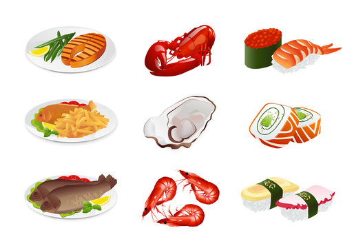 Fish dishes (vector set). Illustration on white background