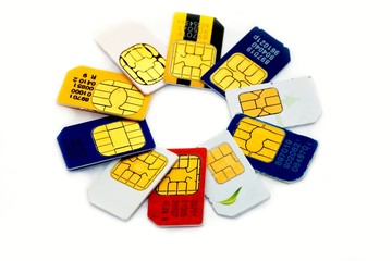 Colorful sim card on a white background