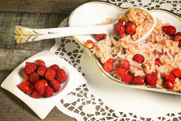 greedy risotto with wild strawberry and red onion