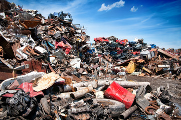 Iron scrap metal compacted to recycle