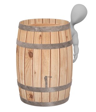3d render of cartoon character with wooden barrel