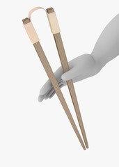 3d render of cartoon character with chopsticks
