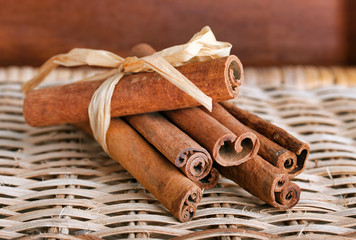 Cinnamon sticks bound with natural string