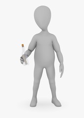 3d render of cartoon character with message in bottle