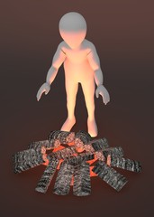 3d render of cartoon character with fireplace