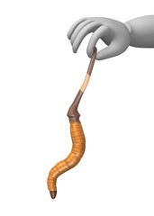3d render of cartoon character with worm