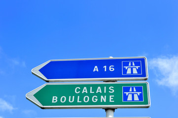 French Road Sign Pointing to Calais and Boulogne (Channel Ports) - 41156071