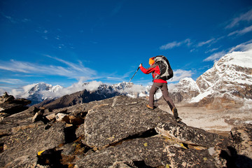 Hiker in Himalaya mountains
