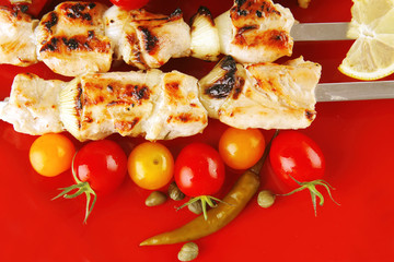 roasted chicken kebab on red