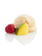 Ice Cream Scoop with Mango and Raspberry