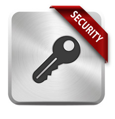 metallischer Button mit roter schleife security