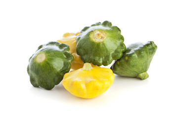 Green and Yellow Pattypan Squashes Isolated