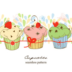 Cute fruit cupcakes seamless pattern