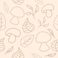 Cute unique background with mushrooms and leaves