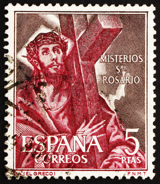 Postage stamp Spain 1961 Jesus Christ Carrying Cross