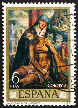 Postage stamp Spain 1970 Pieta, painting by Luis de Morales