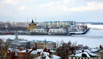Port on confluence two rivers Nizhny Novgorod