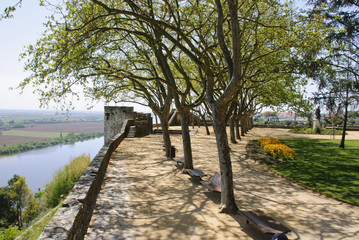 Park and castle walls in spring, Santarem, Portugal