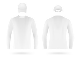 Template set: white long sleeve blank t-shirt and a cap