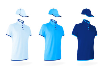Unisex uniform template set: polo shirts and baseball caps.
