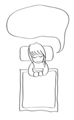 Little girl sleeping with word bubble