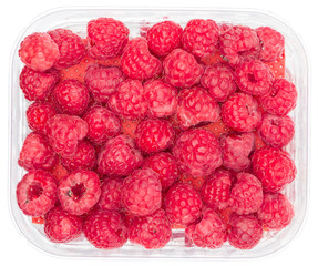 Raspberries in Box Top View