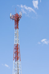 Mobile phone signal post on blue sky background
