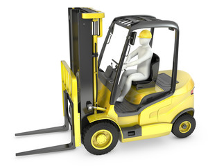 Abstract white man in a fork lift truck