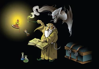 Photo sur Plexiglas Dragons Un sorcier invoquant un démon fantomatique, vecteur