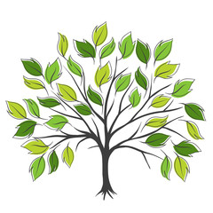 Hand draw abstract green tree, vector illustration.